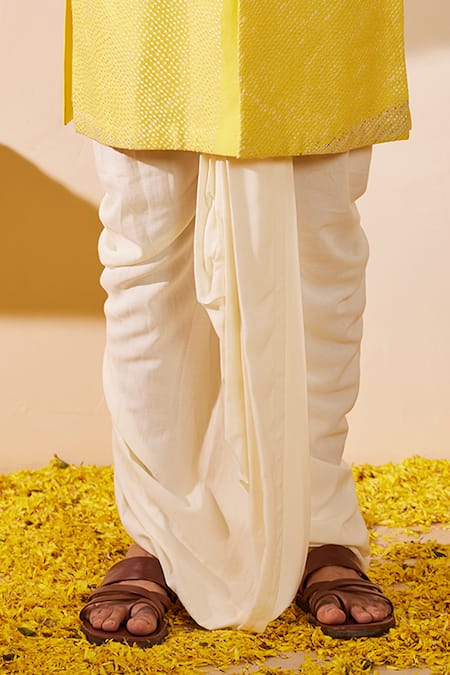 Shop Shreyansh Designs Yellow Chanderi Silk, Cotton Embroidery Lime Stripe Kurta Set Online at Aza Fashions Shop_Shreyansh Designs_Yellow Chanderi Silk, Cotton Embroidery Lime Stripe Kurta Set _Online_at_Aza_Fashions