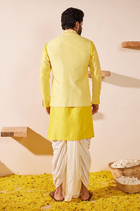 Shreyansh Designs Lime Yellow Chevron Embroidered Bundi Set 