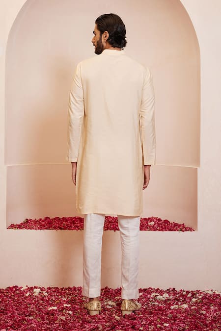 Shop Shreyansh Designs Ivory Cotton, Silk Mandarin Collar Kurta Set at Aza Fashions Shop_Shreyansh Designs_Ivory Cotton, Silk Mandarin Collar Kurta Set _at_Aza_Fashions
