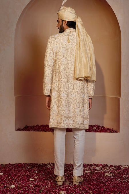 Shreyansh Designs Ivory Floral Embroidered Sherwani Set 