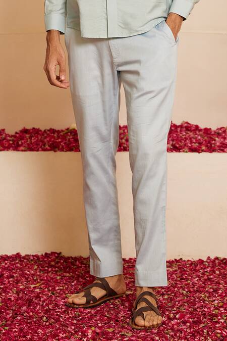 Shreyansh Designs_Blue Cotton, Silk Powder Solid Shirt Style Kurta Set _Online_at_Aza_Fashions