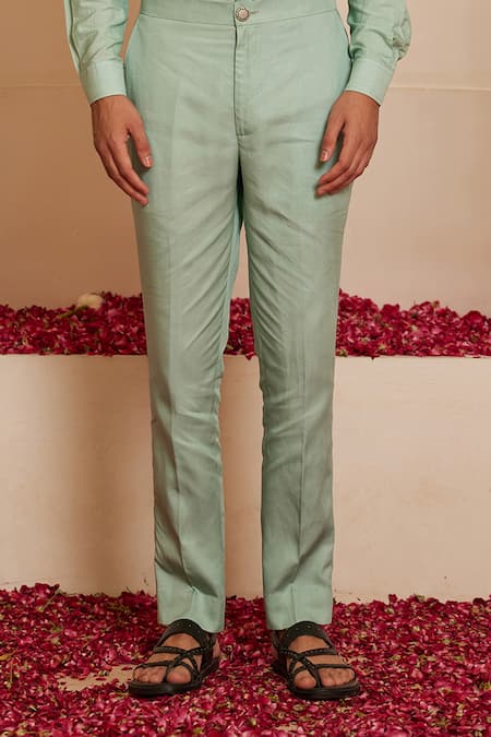 Shreyansh Designs_Blue Cotton, Silk Cyan Solid Shirt Style Kurta Set _Online_at_Aza_Fashions