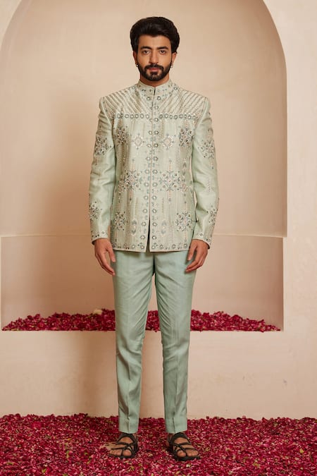 Shreyansh Designs Yakshit Geometric Embroidered Bandhgala With Pant 