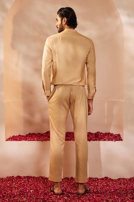 Shreyansh Designs Gold Solid Shirt Style Kurta Set 