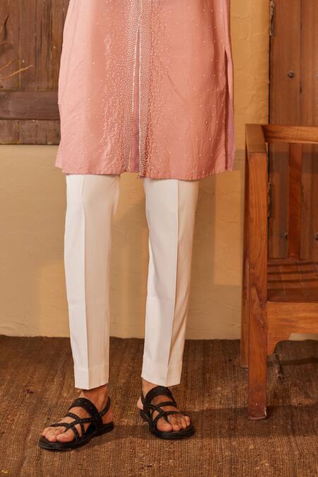 Buy_Shreyansh Designs_Pink Cotton, Silk Pearls, Sequins Embroidered And Kurta Set _Online_at_Aza_Fashions