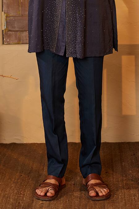 Shreyansh Designs_Blue Cotton, Silk Pearls, Sequins Midnight And Kurta Set _Online_at_Aza_Fashions