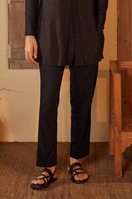 Buy_Shreyansh Designs_Black Cotton, Silk Cut Work Cutdana Embellished Kurta Set _Online_at_Aza_Fashions