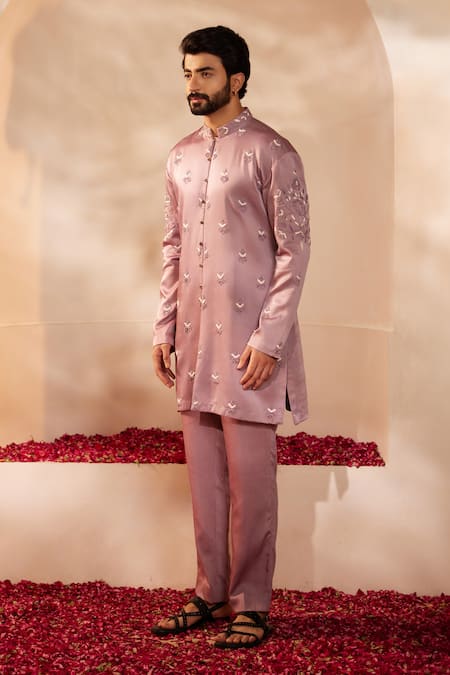 Buy_Shreyansh Designs_Purple Silk Cut Work, Embroidery Lilac Cutdana Kurta Set _Online_at_Aza_Fashions