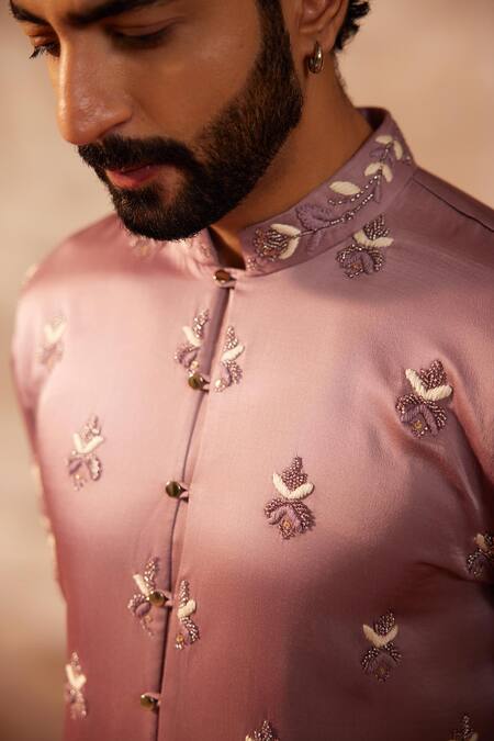 Shreyansh Designs_Purple Silk Cut Work, Embroidery Lilac Cutdana Kurta Set _at_Aza_Fashions