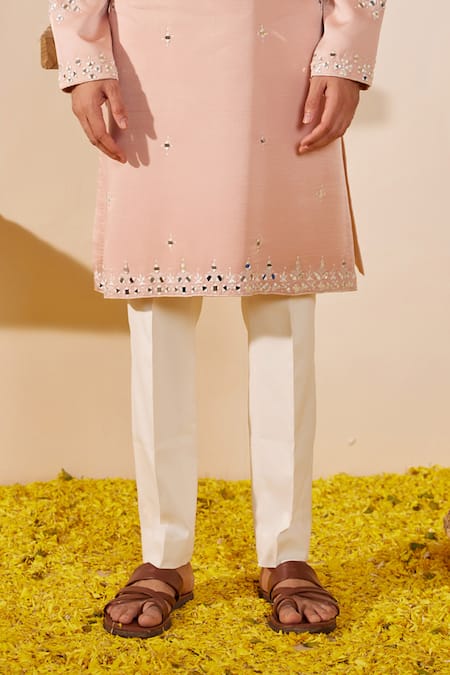 Shreyansh Designs_Pink Silk Mirrors, Embroidery Bloom Kurta Set _Online_at_Aza_Fashions