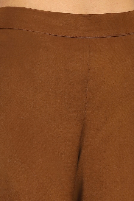 Ritu Kumar, Ri.Ritu Kumar, aarke Ritu Kumar Brown Polyester, Rayon Embroidery Round Neck Botanical Print Kurta Set at Aza Fashions Ritu Kumar, Ri.Ritu Kumar, aarke Ritu Kumar_Brown Polyester, Rayon Embroidery Round Neck Botanical Print Kurta Set_at_Aza_Fashions