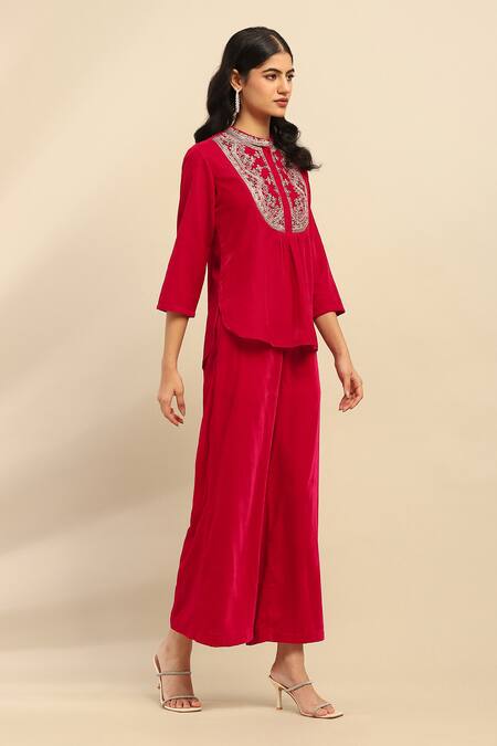 Buy Ritu Kumar, Ri.Ritu Kumar, aarke Ritu Kumar Magenta Polyester Embroidery Bandeau Neck Floral Top And Palazzo Set Online at Aza Fashions Buy_Ritu Kumar, Ri.Ritu Kumar, aarke Ritu Kumar_Magenta Polyester Embroidery Bandeau Neck Floral Top And Palazzo Set_Online_at_Aza_Fashions