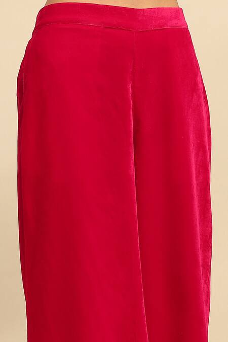 Shop Ritu Kumar, Ri.Ritu Kumar, aarke Ritu Kumar Magenta Polyester Embroidery Bandeau Neck Floral Top And Palazzo Set Online at Aza Fashions Shop_Ritu Kumar, Ri.Ritu Kumar, aarke Ritu Kumar_Magenta Polyester Embroidery Bandeau Neck Floral Top And Palazzo Set_Online_at_Aza_Fashions