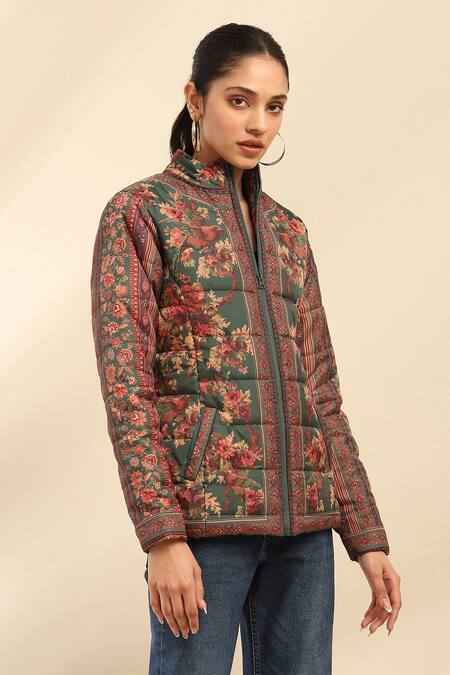 Buy Ritu Kumar, Ri.Ritu Kumar, aarke Ritu Kumar Green Poly Taffeta Printed Floral Band Collar Jacket Online at Aza Fashions Buy_Ritu Kumar, Ri.Ritu Kumar, aarke Ritu Kumar_Green Poly Taffeta Printed Floral Band Collar Jacket_Online_at_Aza_Fashions