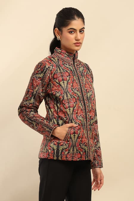 Buy Ritu Kumar, Ri.Ritu Kumar, aarke Ritu Kumar Black Poly Taffeta Printed Floral Band Collar Jacket Online at Aza Fashions Buy_Ritu Kumar, Ri.Ritu Kumar, aarke Ritu Kumar_Black Poly Taffeta Printed Floral Band Collar Jacket_Online_at_Aza_Fashions