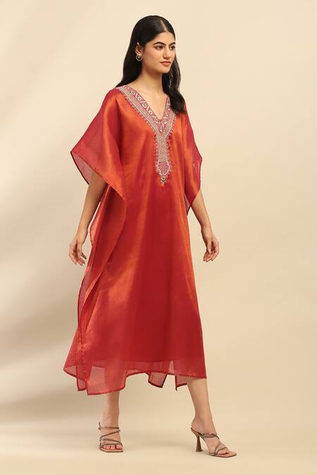 Buy Ritu Kumar, Ri.Ritu Kumar, aarke Ritu Kumar Orange Cotton, Polyester Embroidery V-neck Kaftan Set Online at Aza Fashions Buy_Ritu Kumar, Ri.Ritu Kumar, aarke Ritu Kumar_Orange Cotton, Polyester Embroidery V-neck Kaftan Set_Online_at_Aza_Fashions