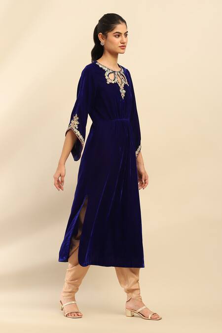 Buy Ritu Kumar, Ri.Ritu Kumar, aarke Ritu Kumar Blue Polyester Embroidery Round Neck Floral Kaftan Online at Aza Fashions Buy_Ritu Kumar, Ri.Ritu Kumar, aarke Ritu Kumar_Blue Polyester Embroidery Round Neck Floral Kaftan_Online_at_Aza_Fashions