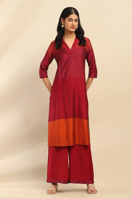 Aarke Ritu Kumar Camellia Self Striped Design Kurta With Palazzo Pant 