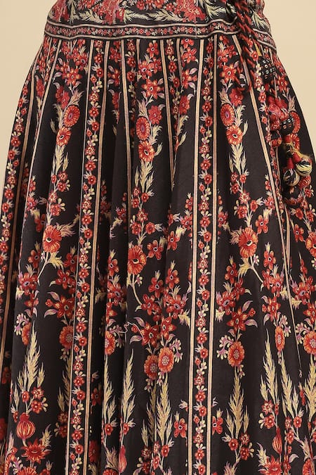 Ritu Kumar, Ri.Ritu Kumar, aarke Ritu Kumar_Black Polyester Embroidery Sweetheart Neck Floral Print Lehenga Set_at_Aza_Fashions
