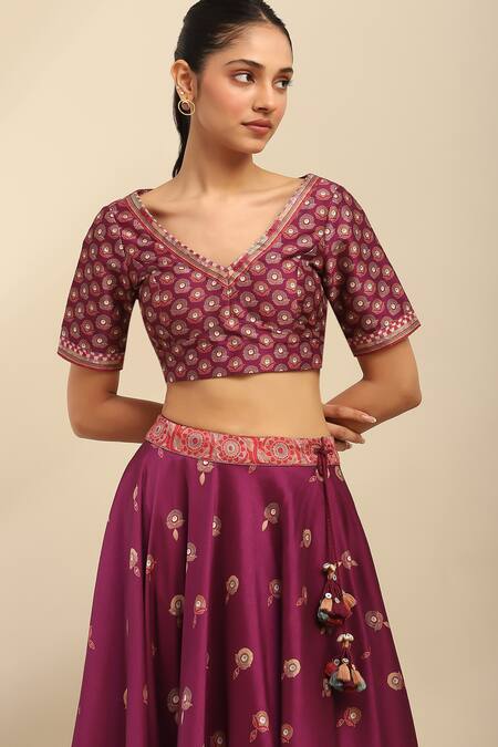 Buy Ritu Kumar, Ri.Ritu Kumar, aarke Ritu Kumar Purple Polyester Embroidery, Tassels V-neck Tribal Bud Bloom Lehenga Set Online at Aza Fashions Buy_Ritu Kumar, Ri.Ritu Kumar, aarke Ritu Kumar_Purple Polyester Embroidery, Tassels V-neck Tribal Bud Bloom Lehenga Set_Online_at_Aza_Fashions