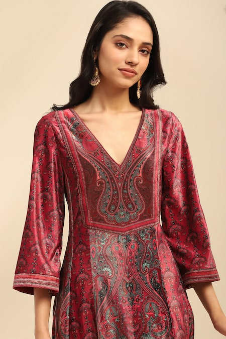 Shop_Ritu Kumar, Ri.Ritu Kumar, aarke Ritu Kumar_Pink Cotton, Polyester Embroidery, Glitter Deep Ornate Paisley Anarkali Set_Online_at_Aza_Fashions