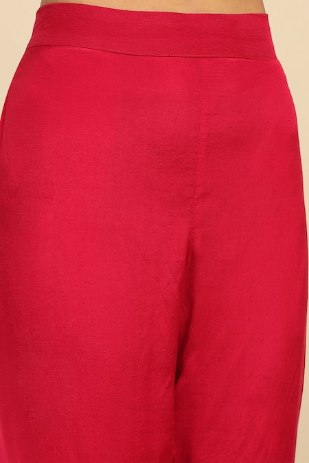 Ritu Kumar, Ri.Ritu Kumar, aarke Ritu Kumar_Pink Polyester, Cotton Embroidery V-neck Flora Vine Kurta Set_at_Aza_Fashions