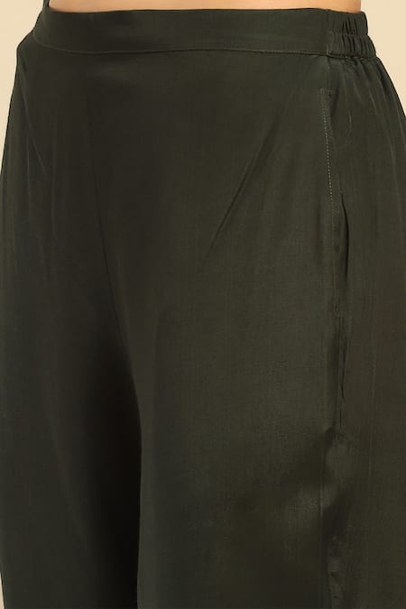 Shop_Ritu Kumar, Ri.Ritu Kumar, aarke Ritu Kumar_Black Polyester, Nylon Embroidery, Gota Emerald Green Paisley Crest Kurta Set_Online_at_Aza_Fashions