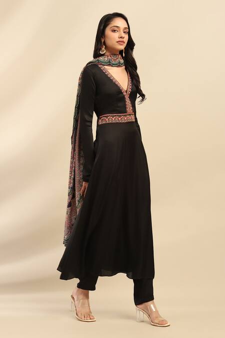 Buy Ritu Kumar, Ri.Ritu Kumar, aarke Ritu Kumar Black Polyester, Chanderi, Viscose Embroidery V-neck Ornate Fiore Anarkali Set Online at Aza Fashions Buy_Ritu Kumar, Ri.Ritu Kumar, aarke Ritu Kumar_Black Polyester, Chanderi, Viscose Embroidery V-neck Ornate Fiore Anarkali Set_Online_at_Aza_Fashions