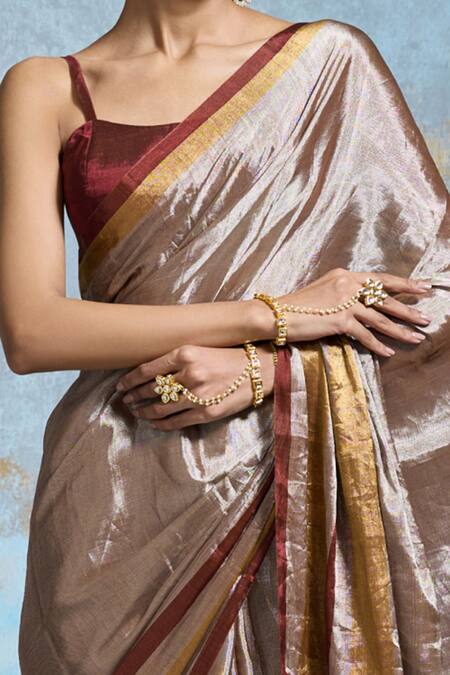 Dressfolk_Silver Handloom Cotton Metallic Thread, Handwoven Saree With Running Blouse_at_Aza_Fashions