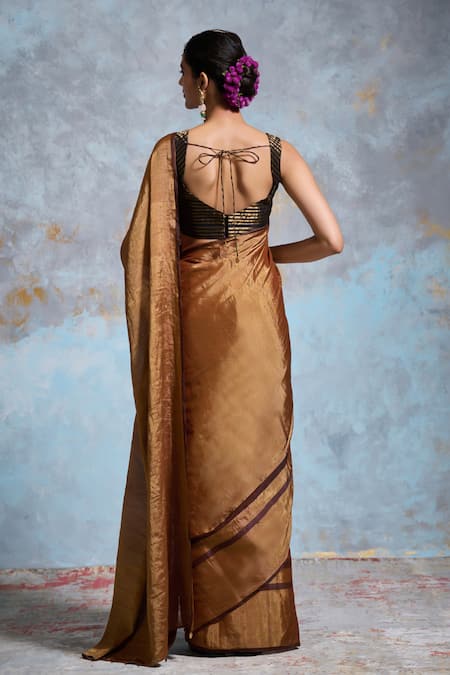 Shop Dressfolk Gold Chanderi, Silk Beads Handloom Saree With Running Blouse at Aza Fashions Shop_Dressfolk_Gold Chanderi, Silk Beads Handloom Saree With Running Blouse_at_Aza_Fashions