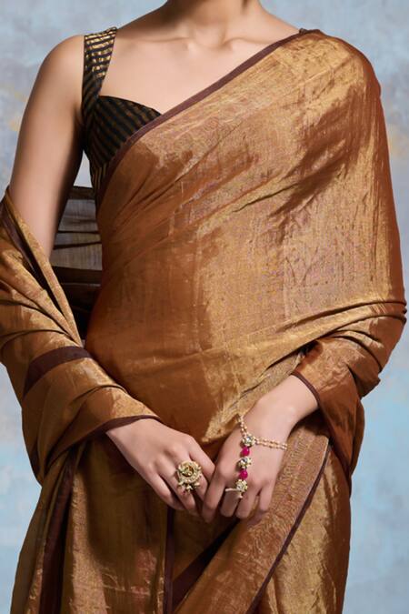 Shop Dressfolk Gold Chanderi, Silk Beads Handloom Saree With Running Blouse Online at Aza Fashions Shop_Dressfolk_Gold Chanderi, Silk Beads Handloom Saree With Running Blouse_Online_at_Aza_Fashions