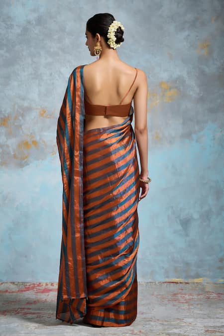 Dressfolk Striped Handloom Chanderi Saree with Running Blouse 