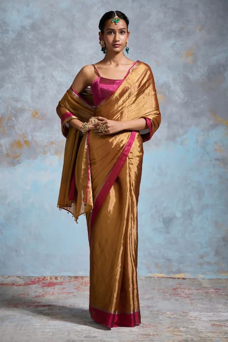 Dressfolk Handloom Chanderi Metallic Saree With Unstitched Blouse Piece 