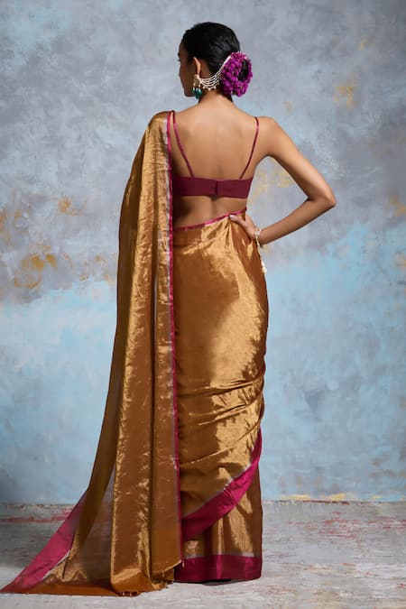 Dressfolk Gold Handloom Chanderi Metallic Saree with Running Blouse 