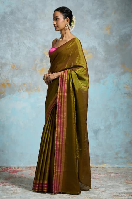 Dressfolk Green Handloom Cotton, Chanderi Metallic Woven Saree With Running Blouse Online at Aza Fashions Dressfolk_Green Handloom Cotton, Chanderi Metallic Woven Saree With Running Blouse _Online_at_Aza_Fashions