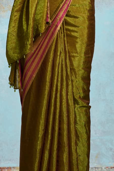 Shop Dressfolk Green Handloom Cotton, Chanderi Metallic Woven Saree With Running Blouse Online at Aza Fashions Shop_Dressfolk_Green Handloom Cotton, Chanderi Metallic Woven Saree With Running Blouse _Online_at_Aza_Fashions