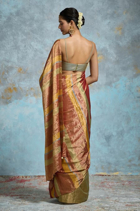 Dressfolk Contrast Striped Handloom Saree with Running Blouse 