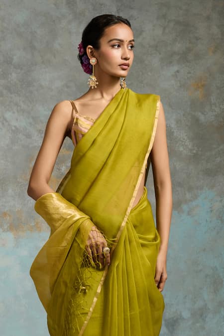 Buy Dressfolk Green Chanderi, Handloom Cotton Plain Saree With Running Blouse Online at Aza Fashions Buy_Dressfolk_Green Chanderi, Handloom Cotton Plain Saree With Running Blouse _Online_at_Aza_Fashions