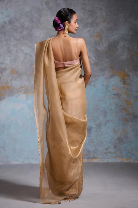 Dressfolk Plain Gold Handloom Chanderi Saree with Running Blouse 