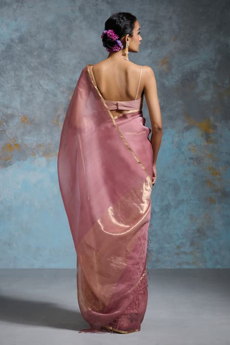 Shop Dressfolk Pink Chanderi Rose Handloom Saree With Running Blouse at Aza Fashions Shop_Dressfolk_Pink Chanderi Rose Handloom Saree With Running Blouse _at_Aza_Fashions