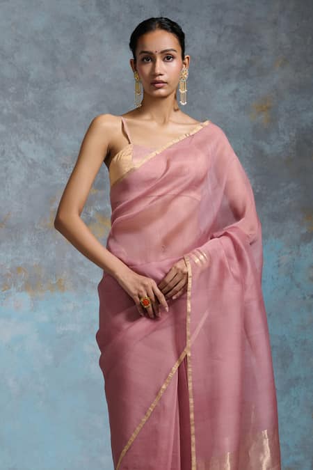 Buy Dressfolk Pink Chanderi Rose Handloom Saree With Running Blouse Online at Aza Fashions Buy_Dressfolk_Pink Chanderi Rose Handloom Saree With Running Blouse _Online_at_Aza_Fashions