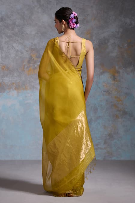 Shop Dressfolk Yellow Chanderi Handwoven Plain Saree With Running Blouse at Aza Fashions Shop_Dressfolk_Yellow Chanderi Handwoven Plain Saree With Running Blouse _at_Aza_Fashions