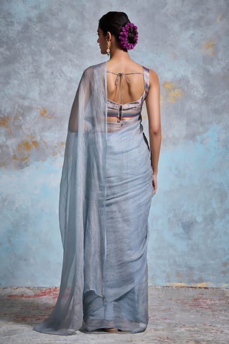 Shop Dressfolk Blue Handloom Cotton Tissue Saree With Running Blouse at Aza Fashions Shop_Dressfolk_Blue Handloom Cotton Tissue Saree With Running Blouse _at_Aza_Fashions