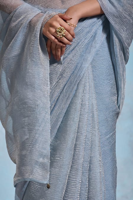 Dressfolk Blue Handloom Cotton Tissue Saree With Running Blouse at Aza Fashions Dressfolk_Blue Handloom Cotton Tissue Saree With Running Blouse _at_Aza_Fashions