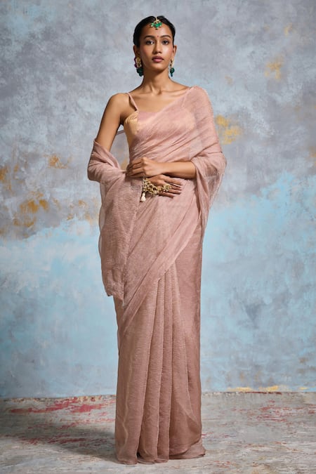 Dressfolk Peach Crinkled Handloom Tissue Saree 