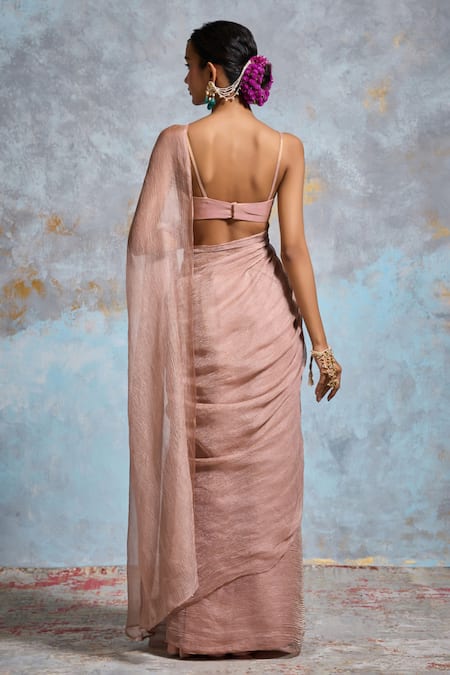 Dressfolk Peach Crinkled Handloom Tissue Saree with Running Blouse 