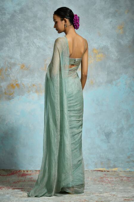 Dressfolk Aqua Crinkled Handloom Tissue Saree 