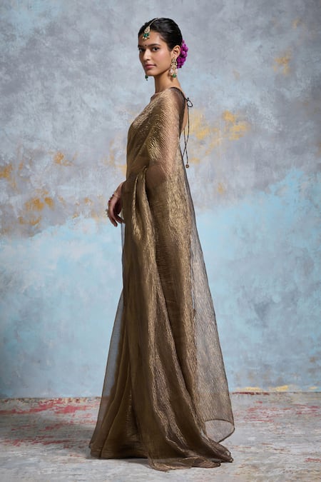 Dressfolk Black Handloom Cotton Plain Tissue Saree With Running Blouse Online at Aza Fashions Dressfolk_Black Handloom Cotton Plain Tissue Saree With Running Blouse_Online_at_Aza_Fashions