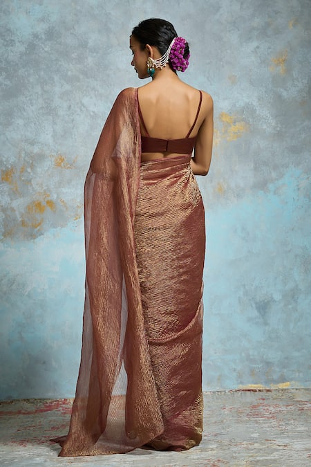 Shop Dressfolk Maroon Handloom Cotton, Tissue Saree With Running Blouse at Aza Fashions Shop_Dressfolk_Maroon Handloom Cotton, Tissue Saree With Running Blouse _at_Aza_Fashions