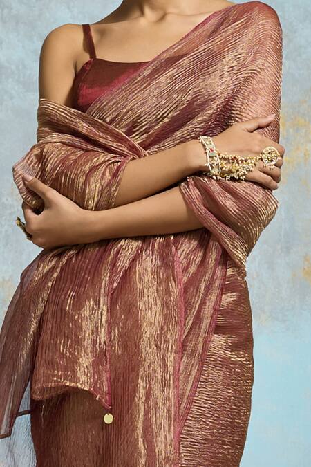 Shop Dressfolk Maroon Handloom Cotton, Tissue Saree With Running Blouse Online at Aza Fashions Shop_Dressfolk_Maroon Handloom Cotton, Tissue Saree With Running Blouse _Online_at_Aza_Fashions